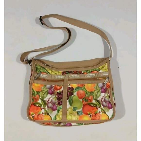 LeSportSac Crossbody Bag Tan Fruit Adjustable Strap Commute Everday Deluxe - Picture 1 of 11